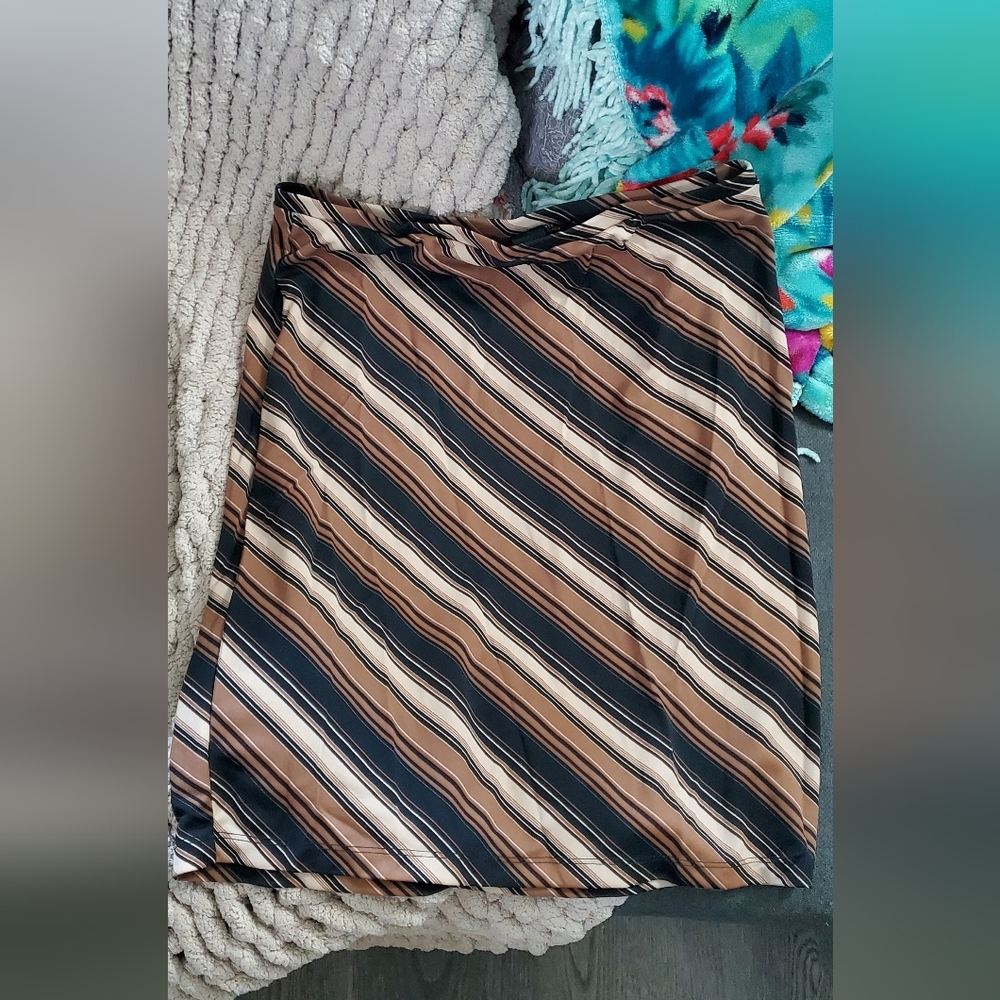 Express Black and Brown Striped Pencil Skirt